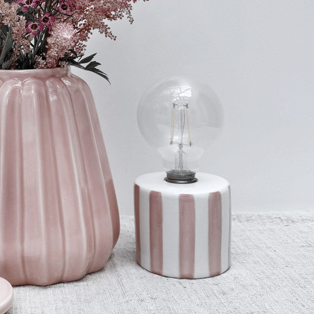 LAMPE DÉCO LED A PILE RAYURE MARRON/ROSE/VERT KAKI