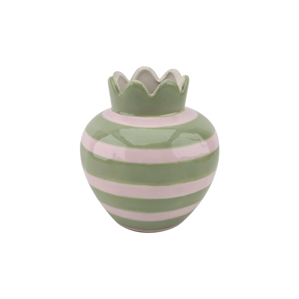 VASE ONDULE VERT ET ROSE D11.H12.5CM