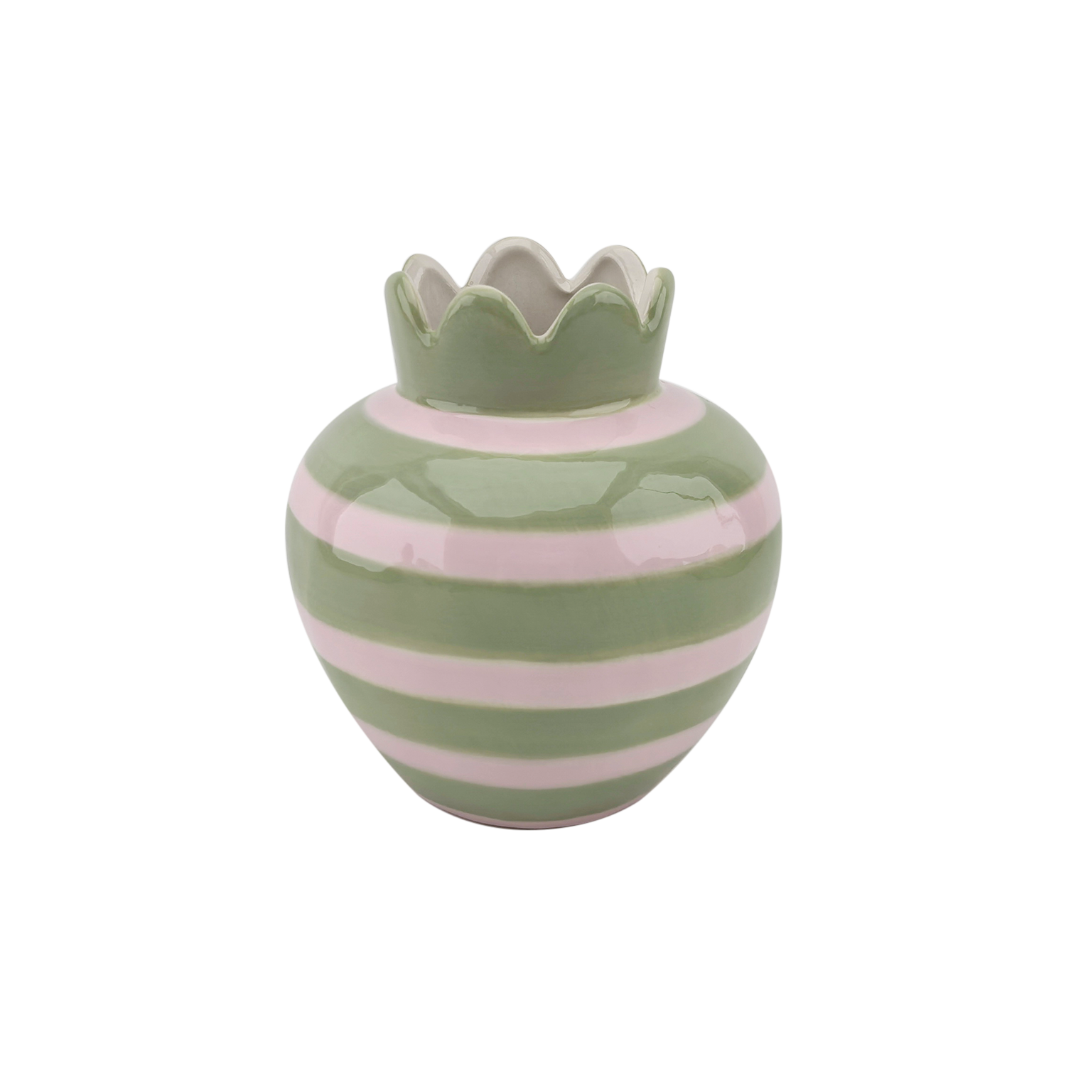 VASE ONDULE VERT ET ROSE D11.H12.5CM