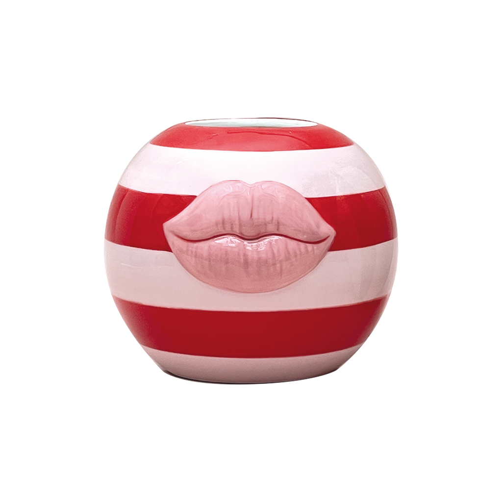 VASE KISS RAYURE ROSE L15.5 P15 H  12.3CM