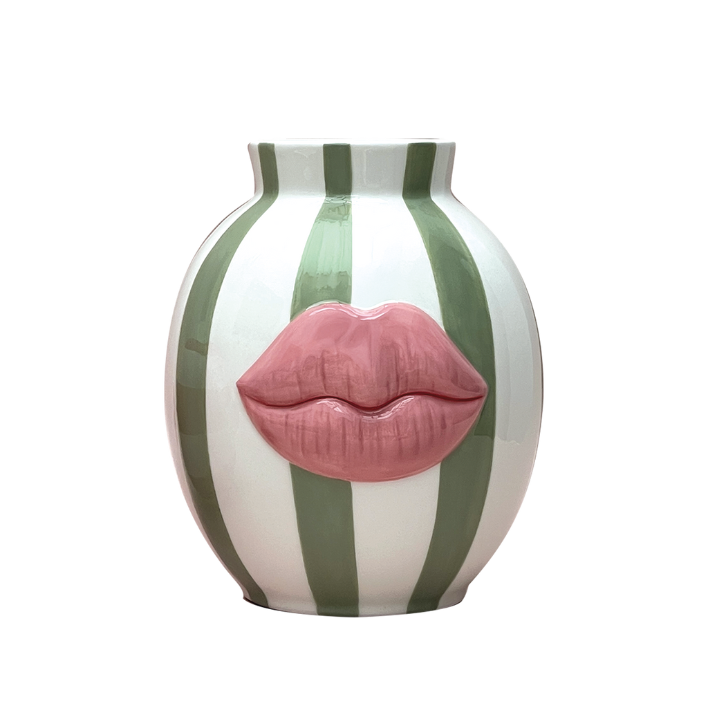 VASE KISS RAYURE VERT L18.8  P16.9H 20.8