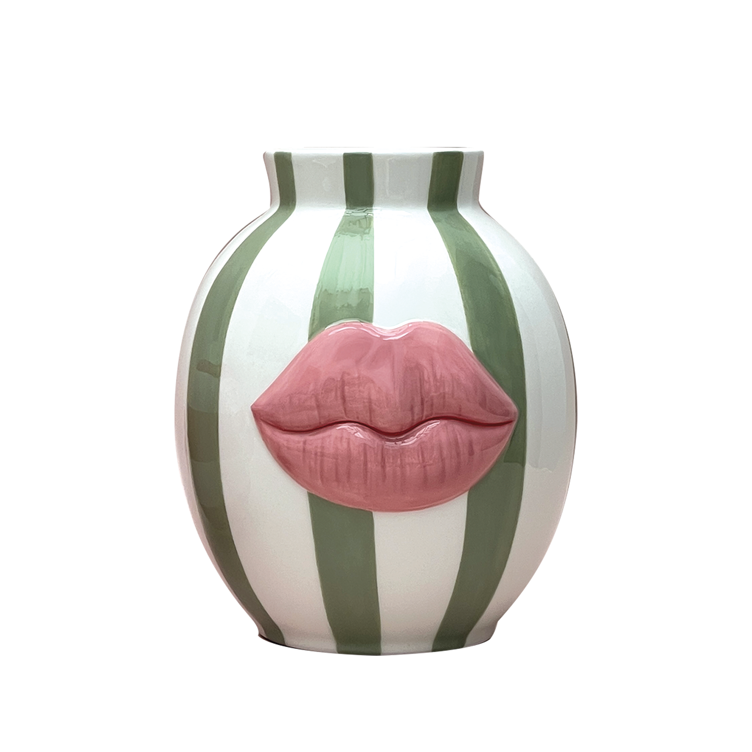 VASE KISS RAYURE VERT L18.8  P16.9H 20.8