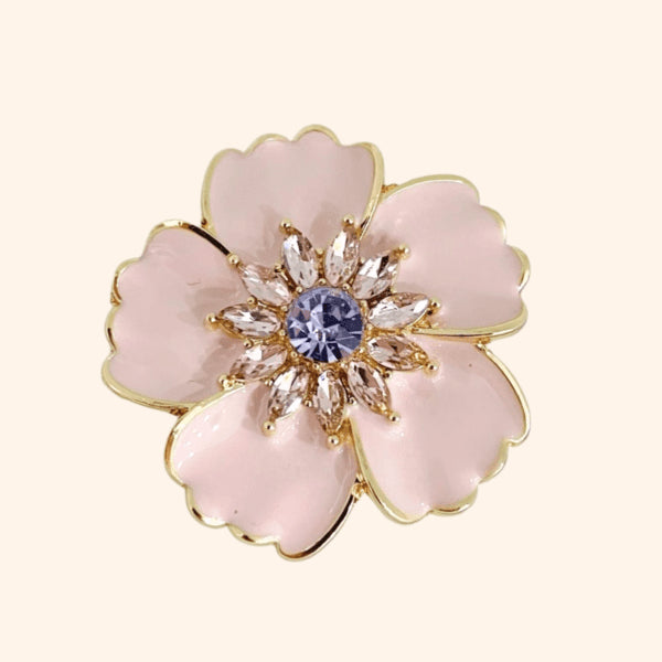 Clip - Camelia en Fleur Rose Tendre et Coeur Mauve