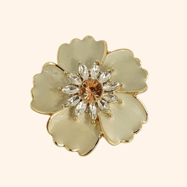 Clip - Camelia en Fleur Vanille et Coeur Ambre