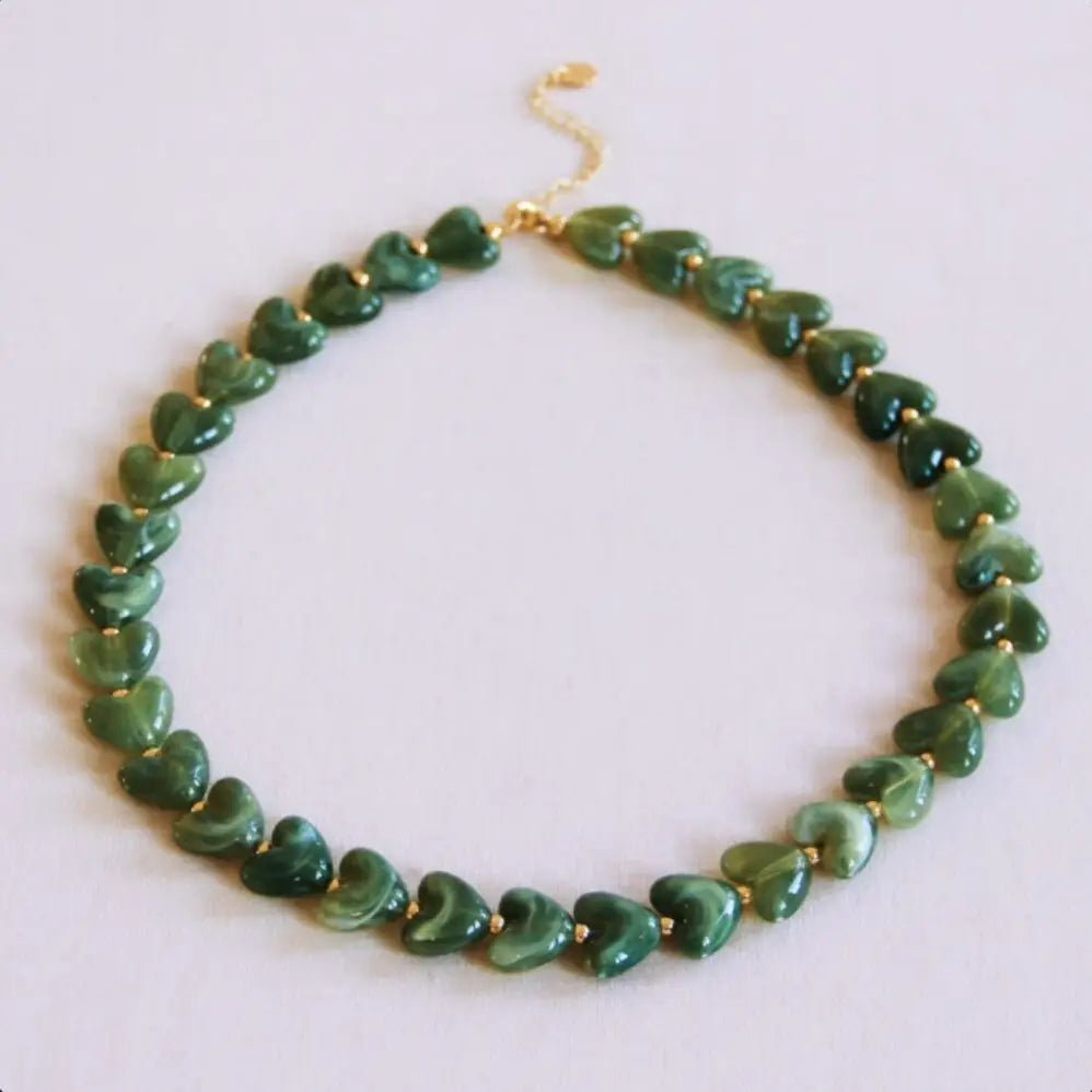 Collier en Perle Resine - Coeur Vert