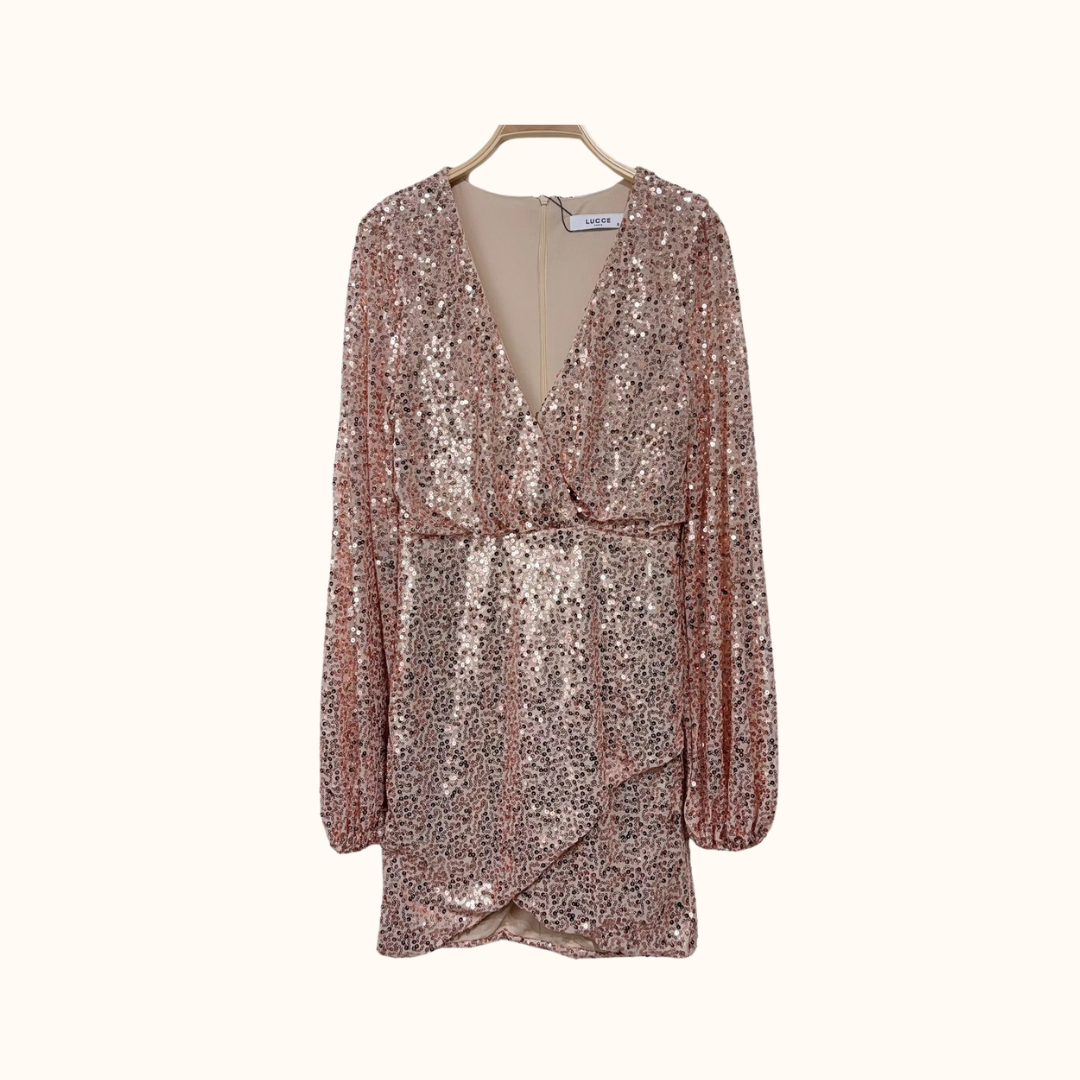 ROBE MANCHE LONGUE A SEQUIN - Rose