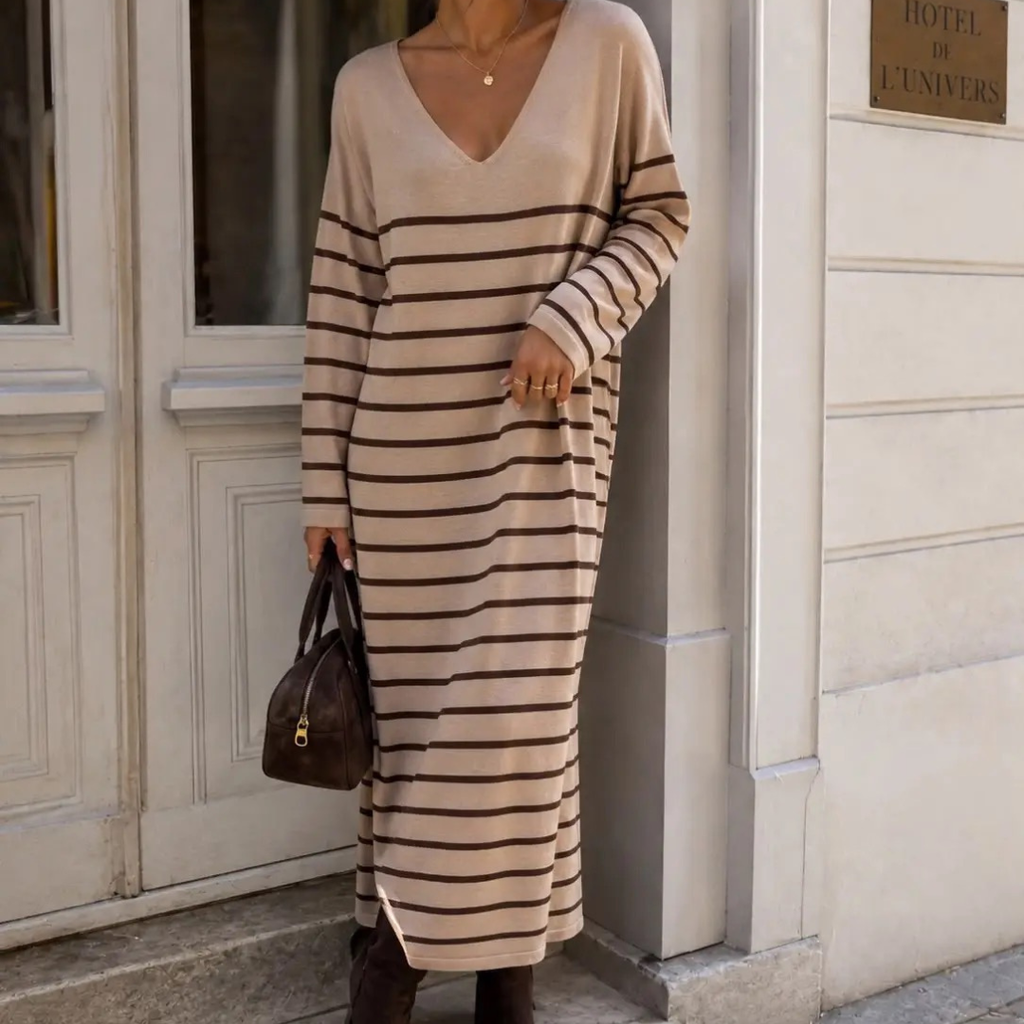 Robe Longue Rayée - Taupe