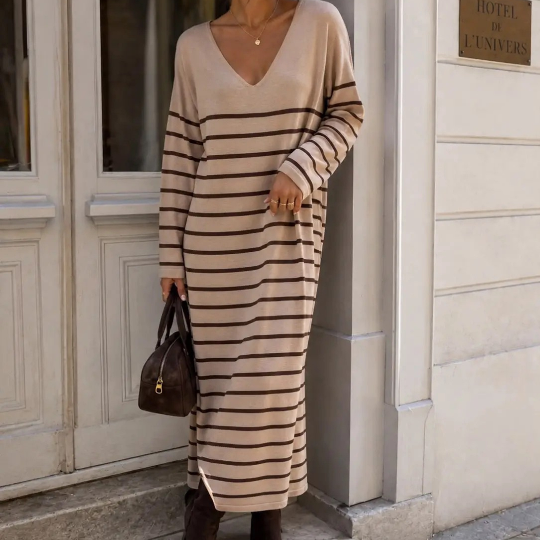 Robe Longue Rayée - Taupe
