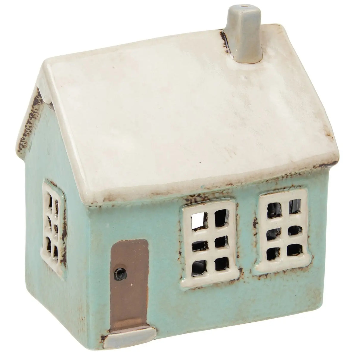 Village Poterie - Bougeoir maison céramique gris pâle