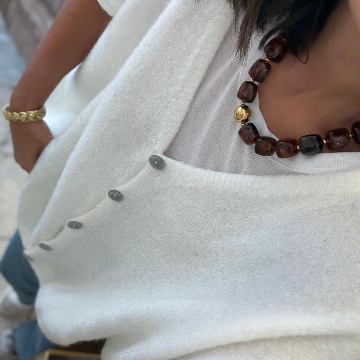 COLLIER - Perle Ambre Carré