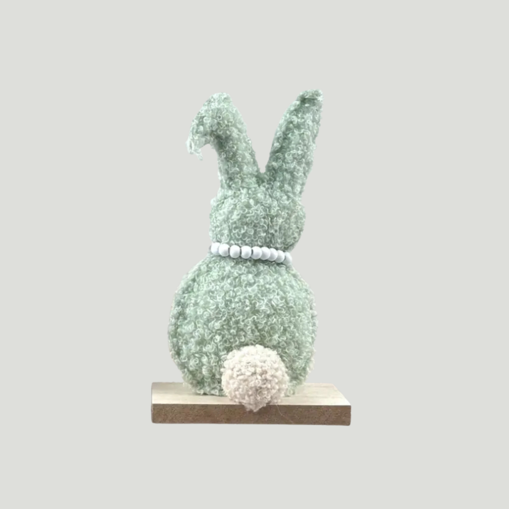 Lapin vert sur base en bois