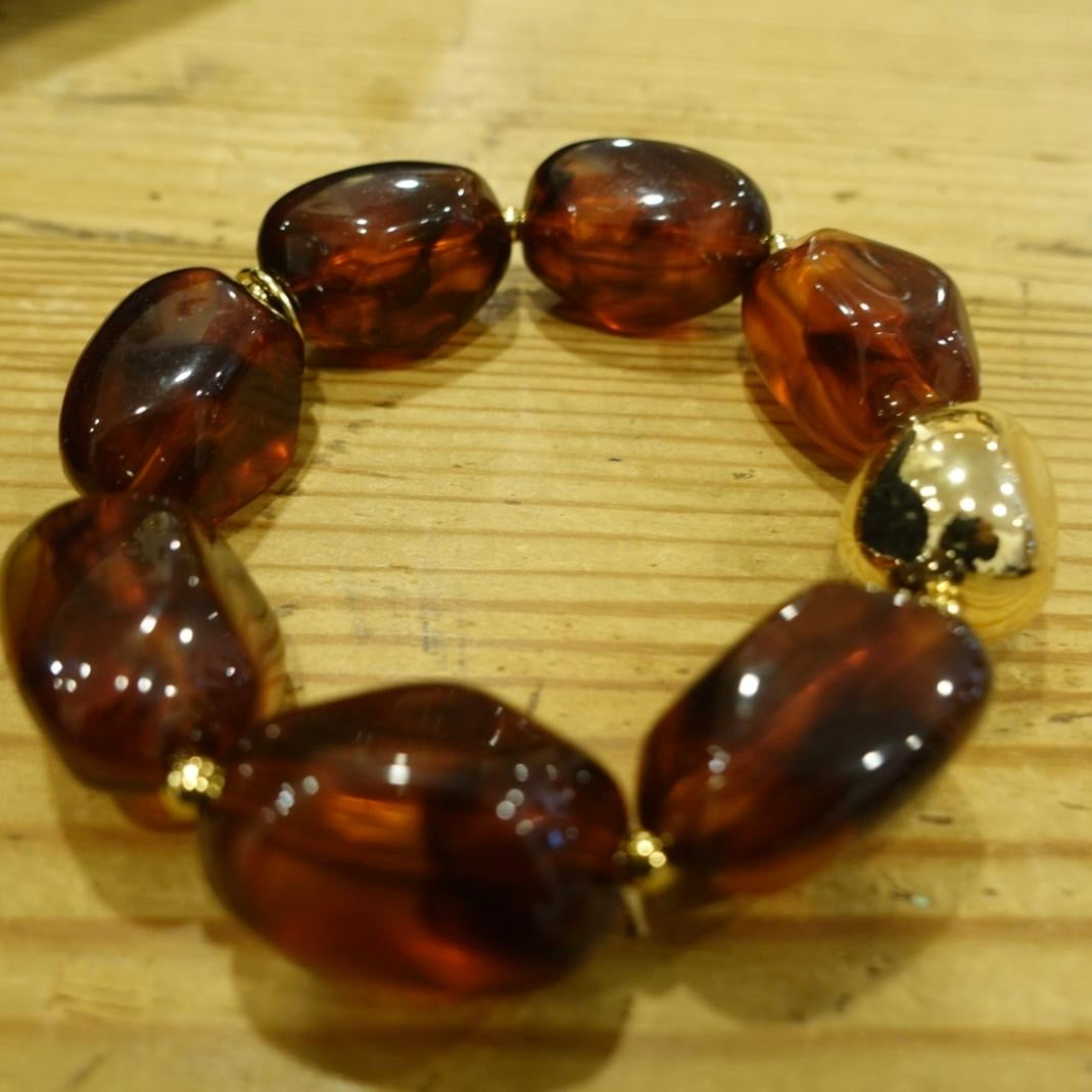 BRACELET ELASTIIQUE - Perle ambre et Doré