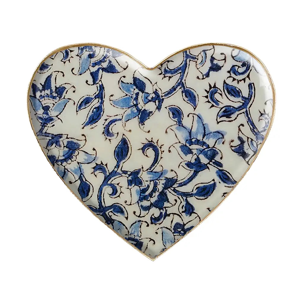 Plateau - Cœur Ispahan en métal émaillé, bordure dorée