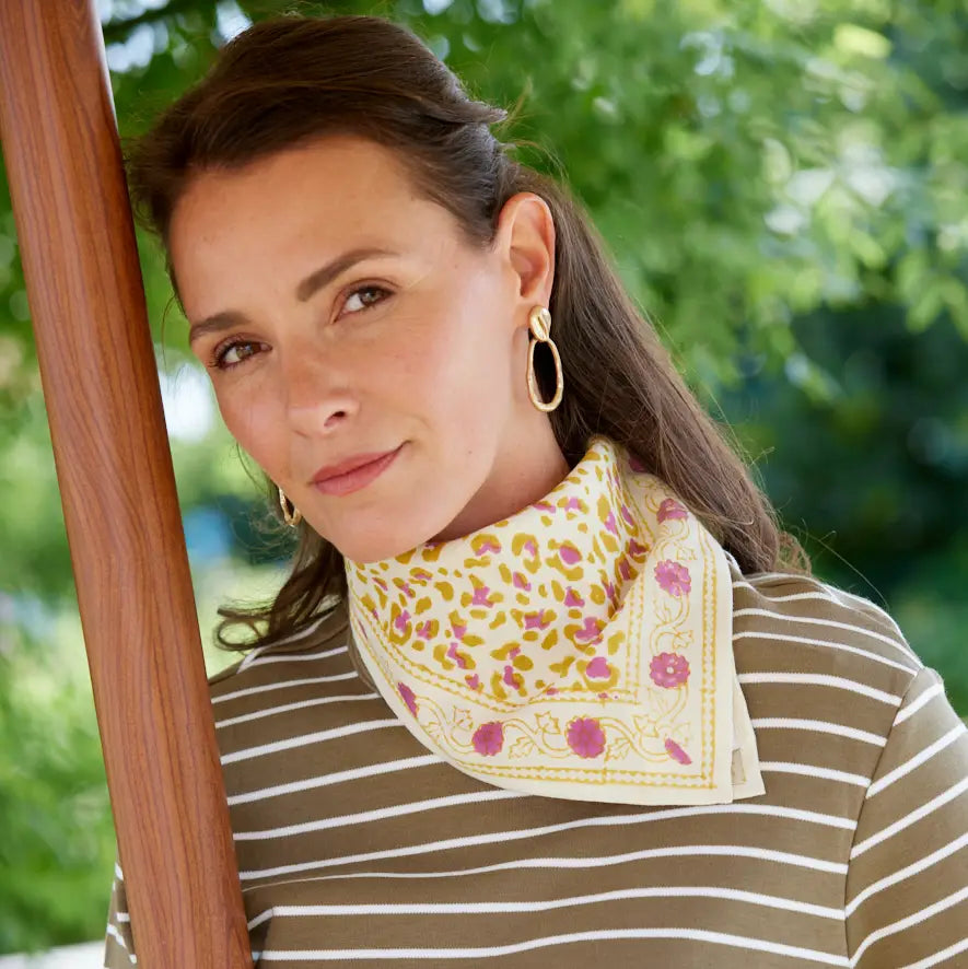 Petit Foulard Indien - Léopard Écru Kiwi