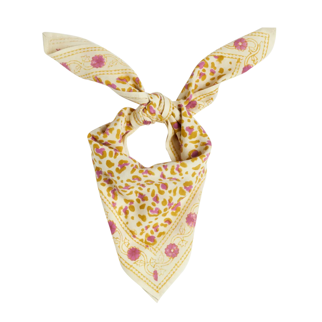 Petit Foulard Indien - Léopard Écru Kiwi