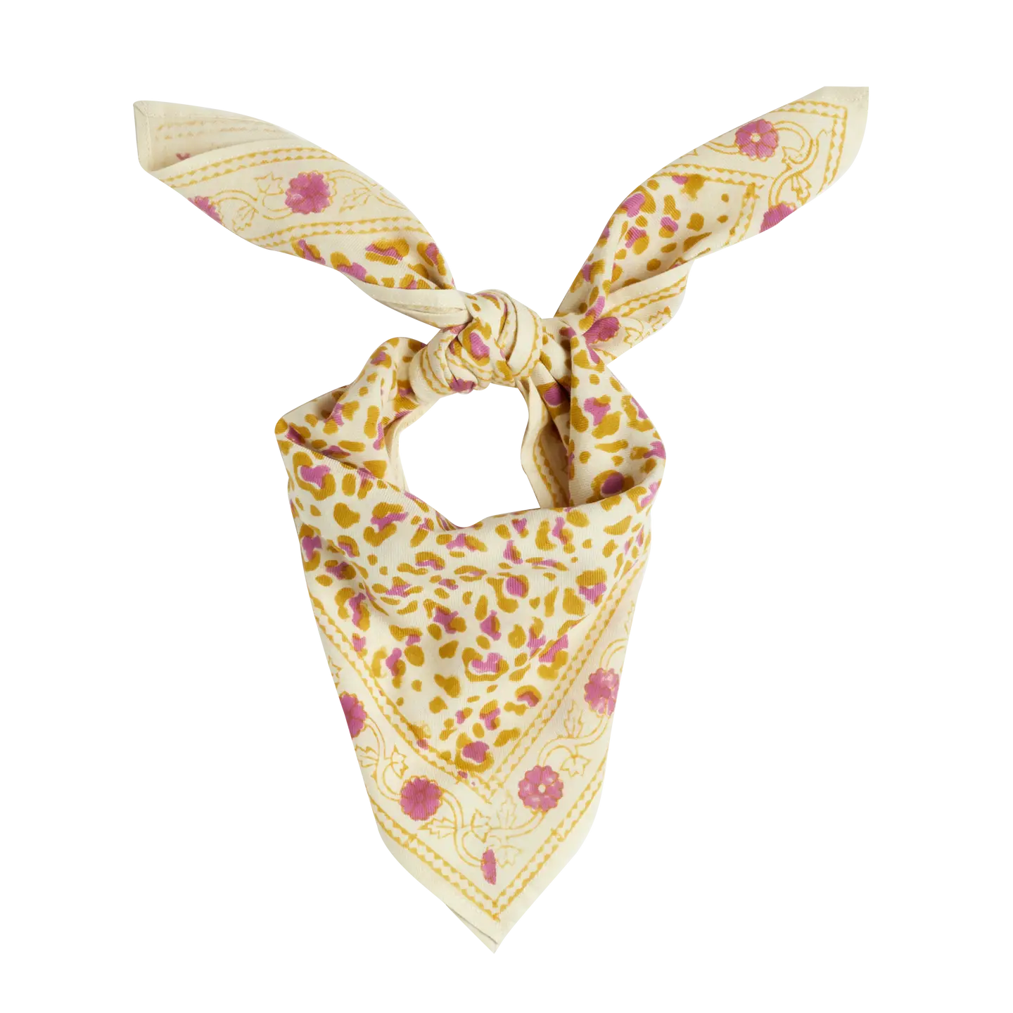 Petit Foulard Indien - Léopard Écru Kiwi