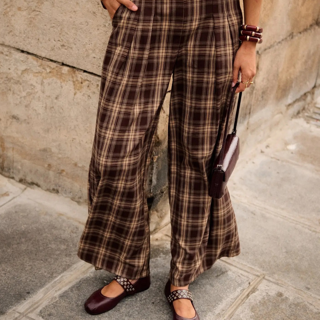 Pantalon à carreaux - Marron