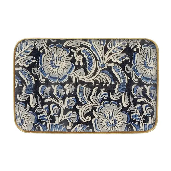 Plateau Kalamkari - en métal émaillé bordure dorée