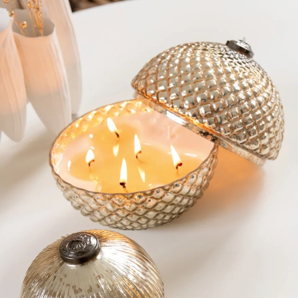 Bougie Parfumée Boule De Noël - Verre Doré Strié