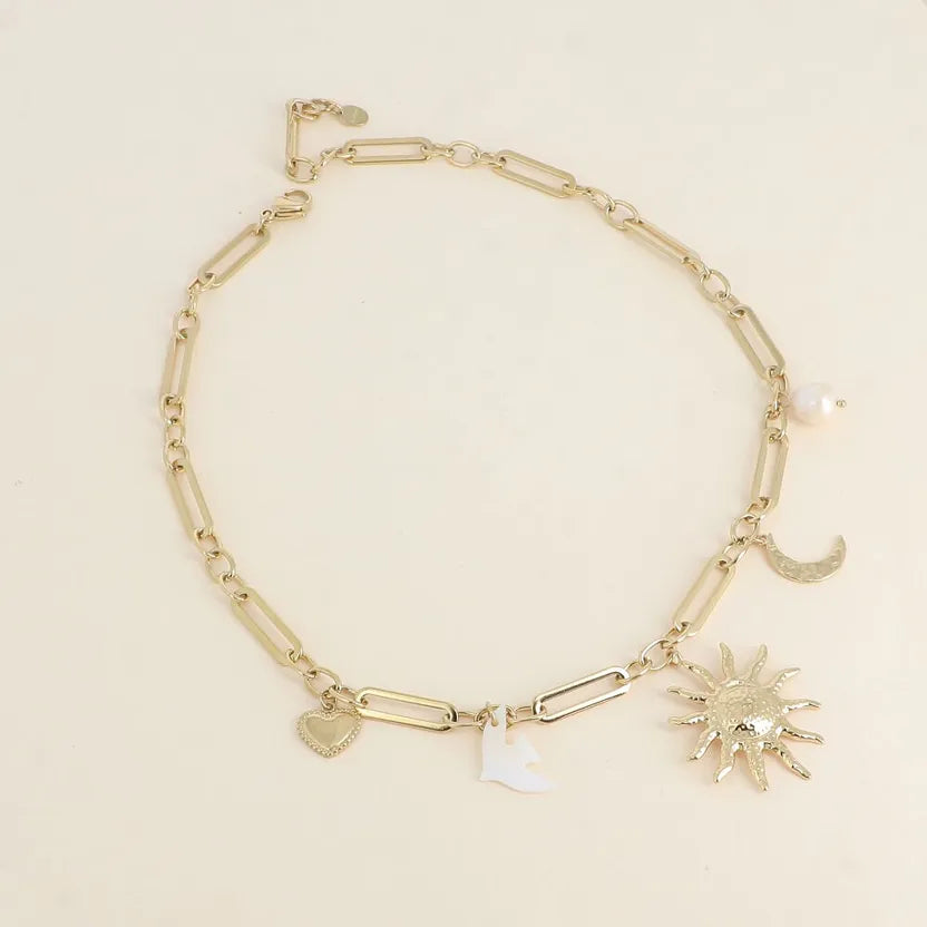 Collier breloques - Coeur Soleil Oiseau