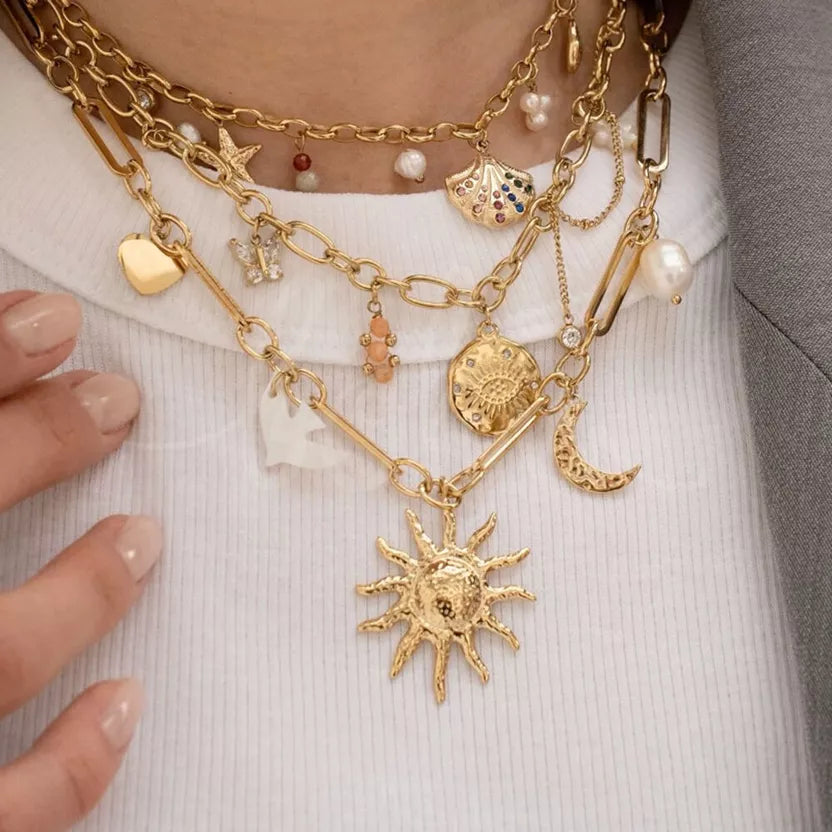 Collier breloques - Coeur Soleil Oiseau
