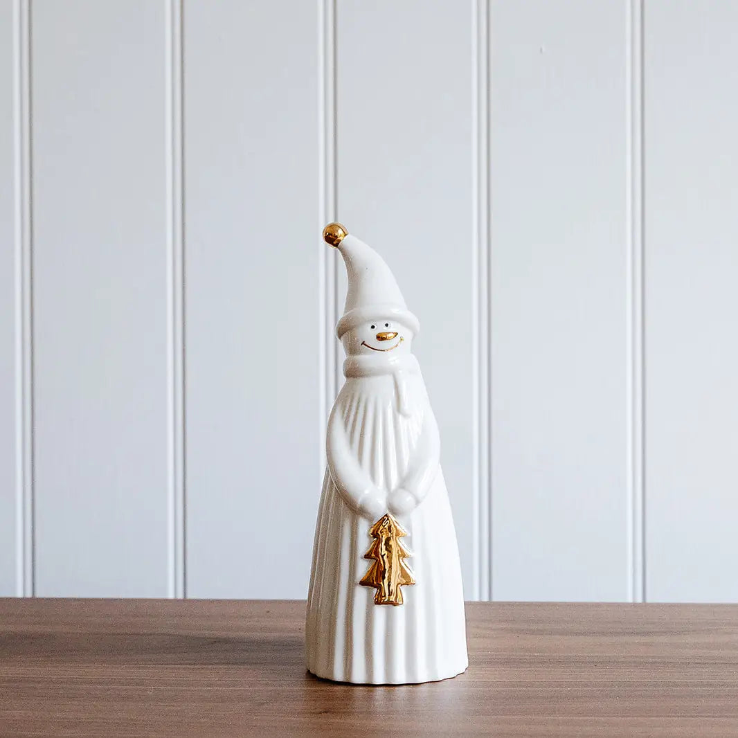 BONHOMME DE NEIGE - Céramique Blanc et Doré