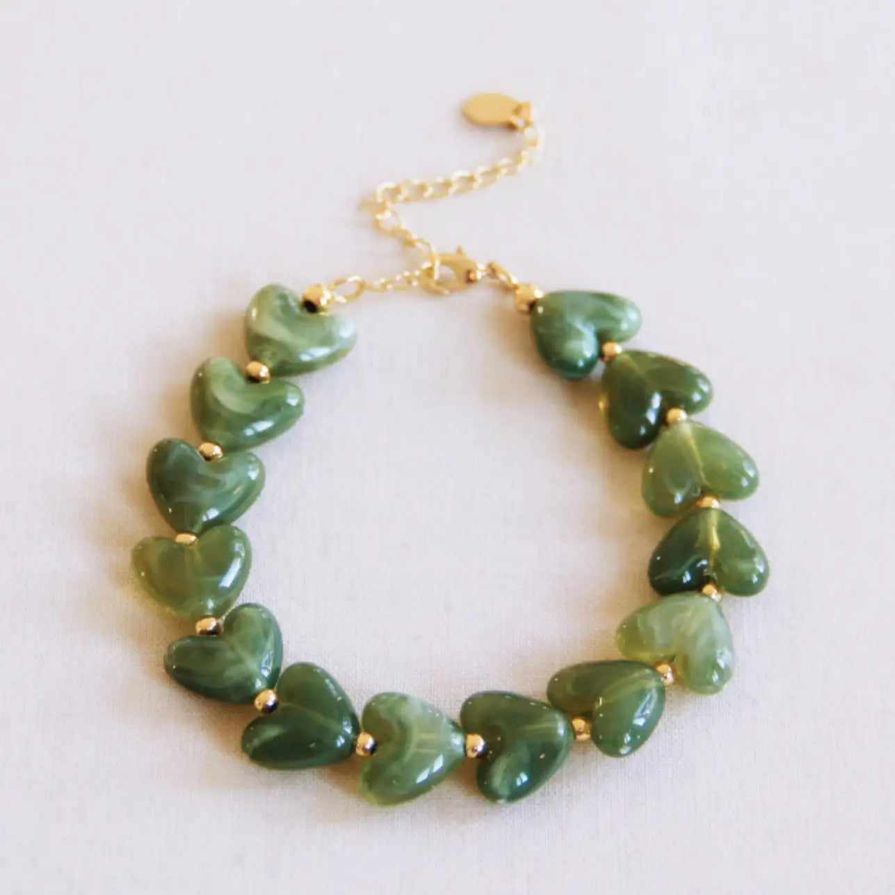 Bracelet Perle Coeur Résine - Vert