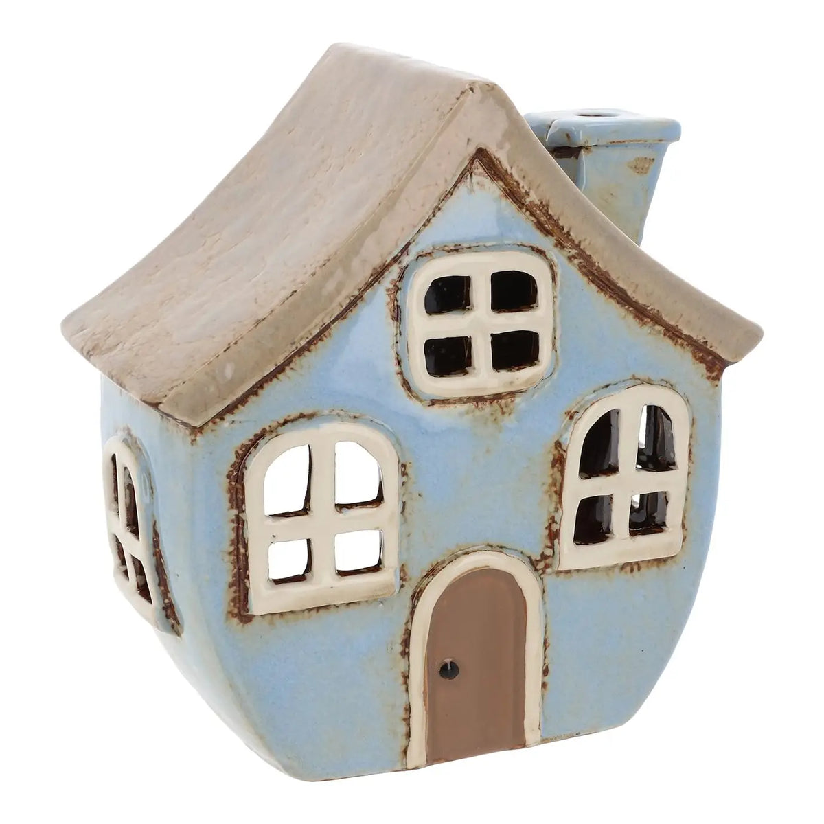 Village Poterie Photophore - Maison Originale Bleu pâle