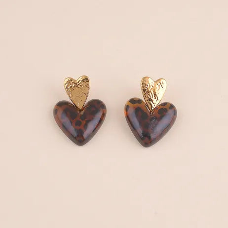 Boucles d'oreilles - Coeur léopard et doré