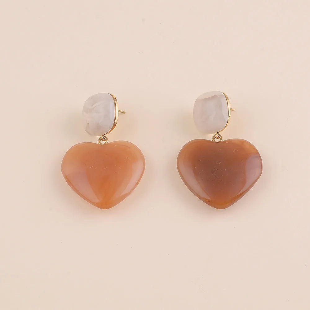 Boucles d'oreilles - Coeur Beige/Marron