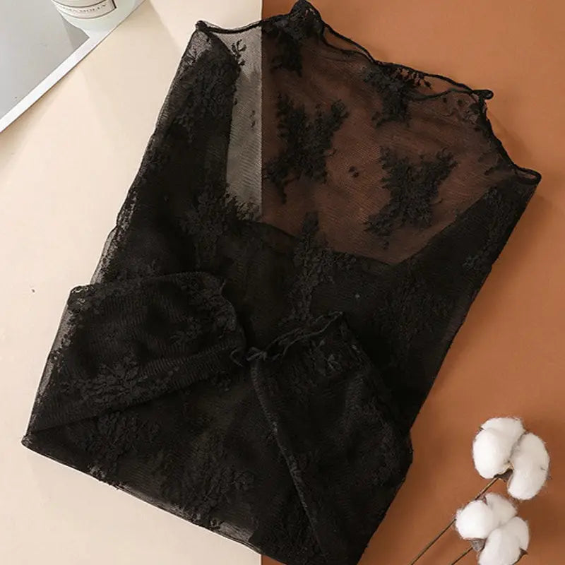 Haut Manches Longues Dentelle - Noir