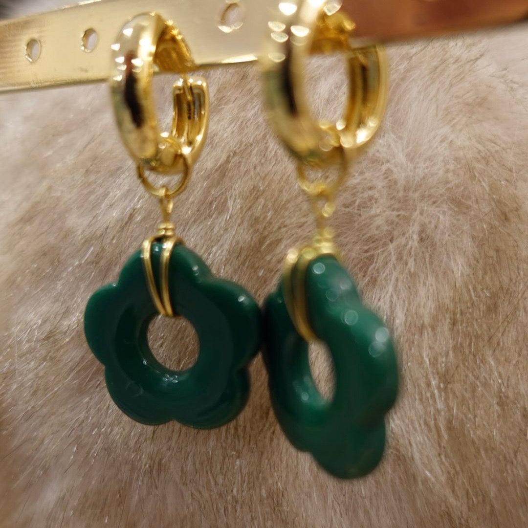 BOUCLE  D'OREILLES - Fleur Verte