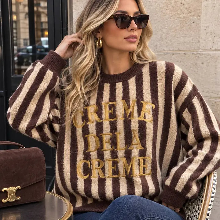Pull Marron Rayé - "Crème de la crème"