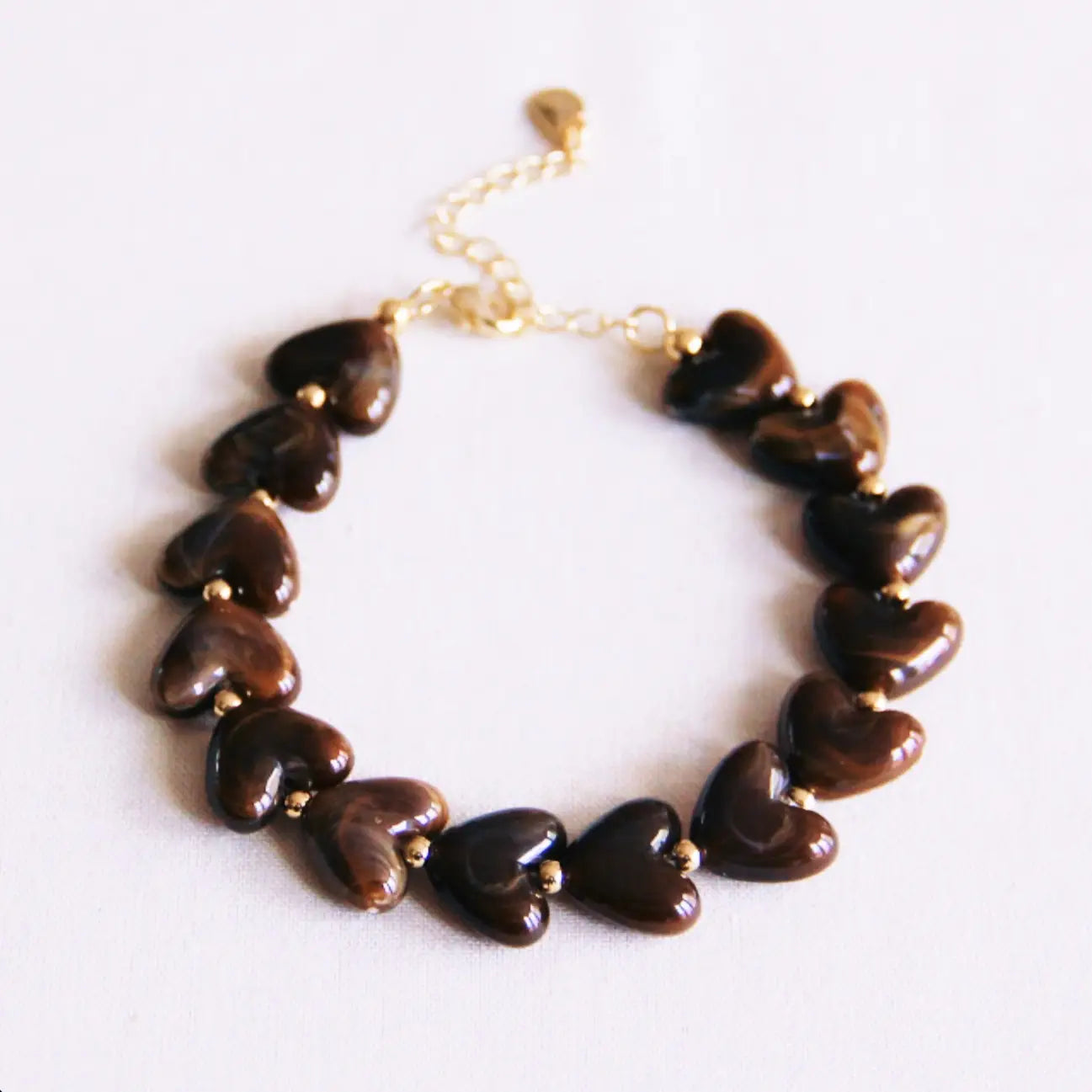 Bracelet Perle Coeur en Résine - Marron