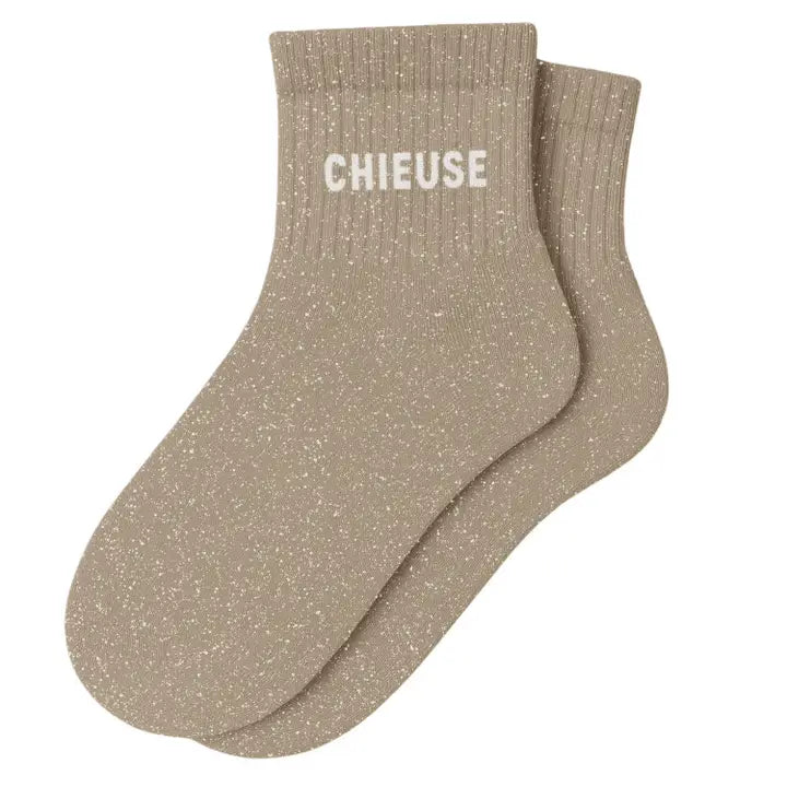 Chaussettes courtes à paillettes - Chieuse Beige