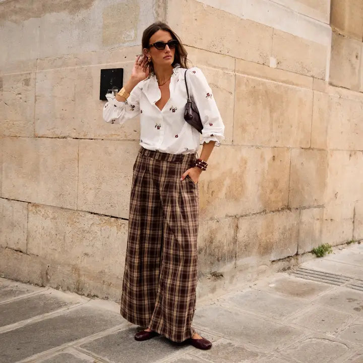 Pantalon à carreaux - Marron