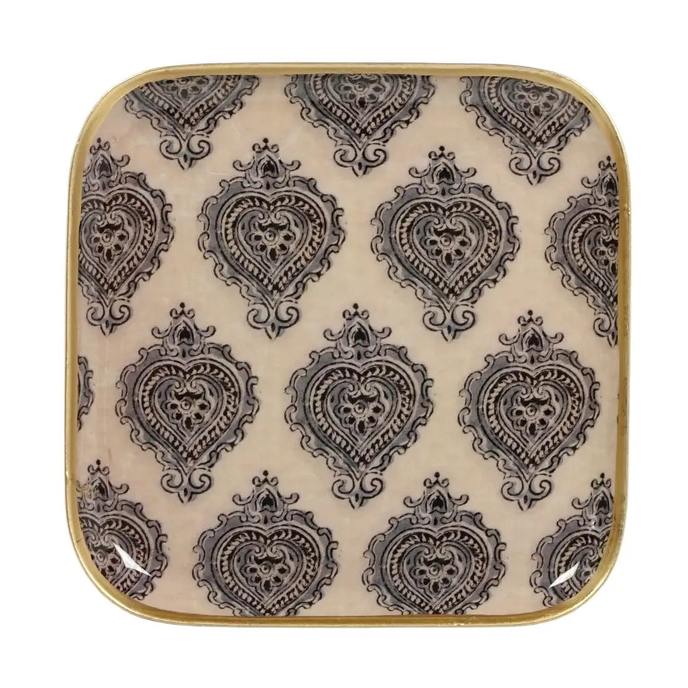 PLATEAU METAL EMAILLE ARLES 16X16 BORDURE DOREE