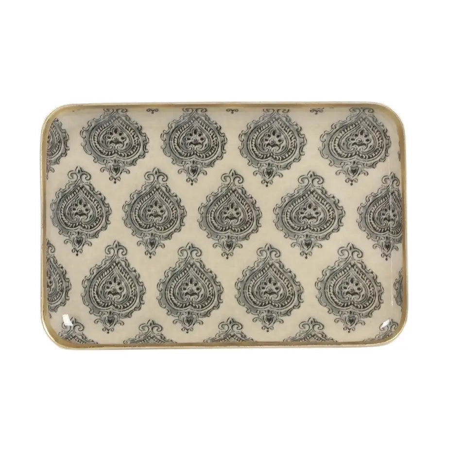 PLATEAU METAL EMAILLE ARLES 10X15 BORDURE DOREE