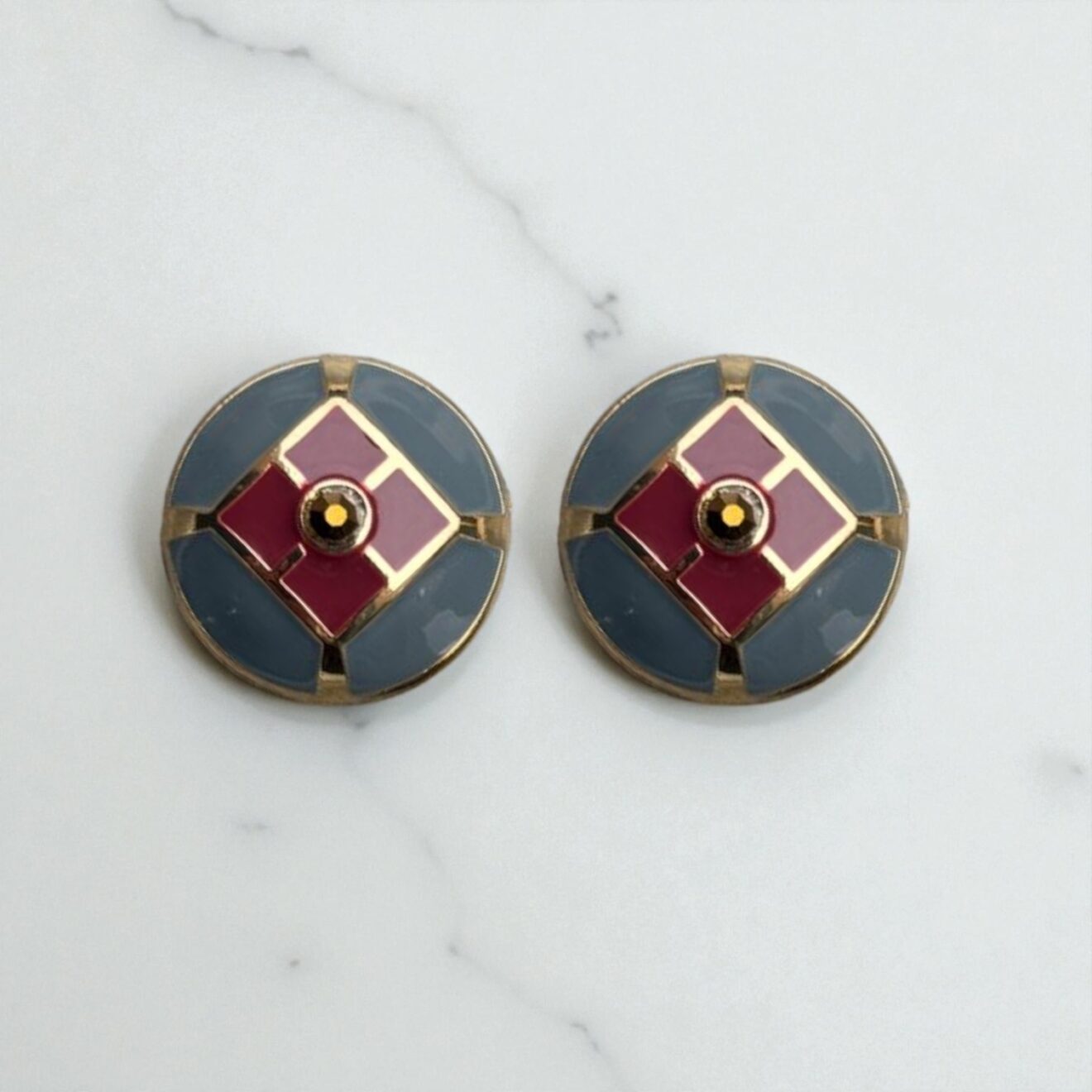 BIJOU DE BOUTON ARTY BLEU GRENAT