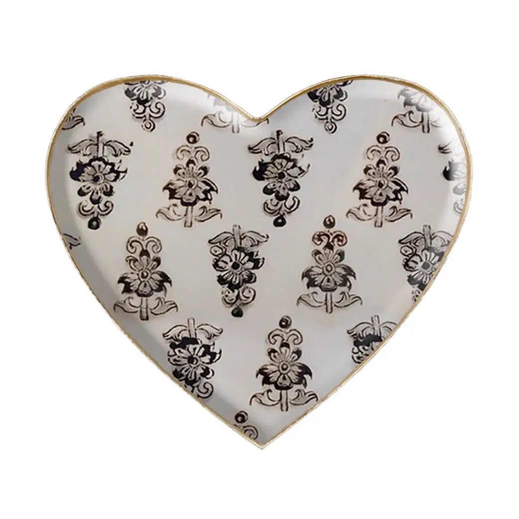 PLATEAU COEUR METAL EMAILLE HOYA 15X15 BORDURE DOREE