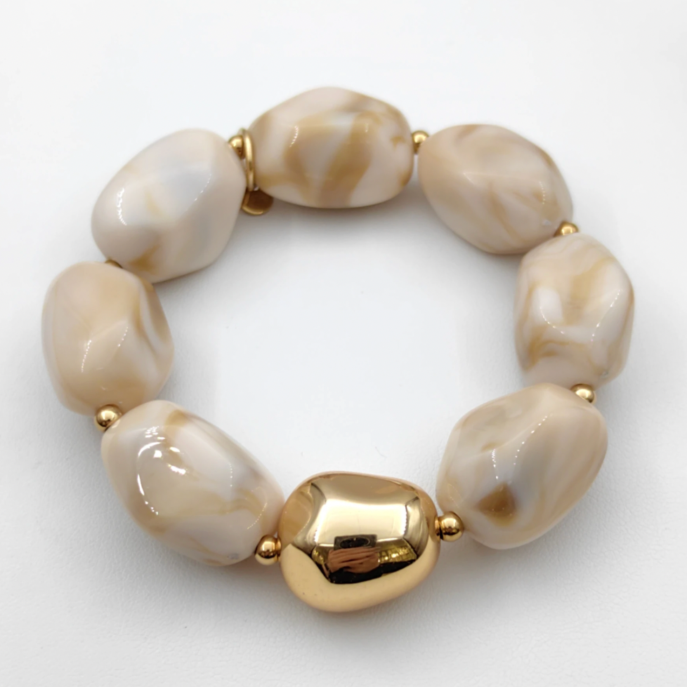 BRACELET ELASTIQUE - Perle Nacre et Doré