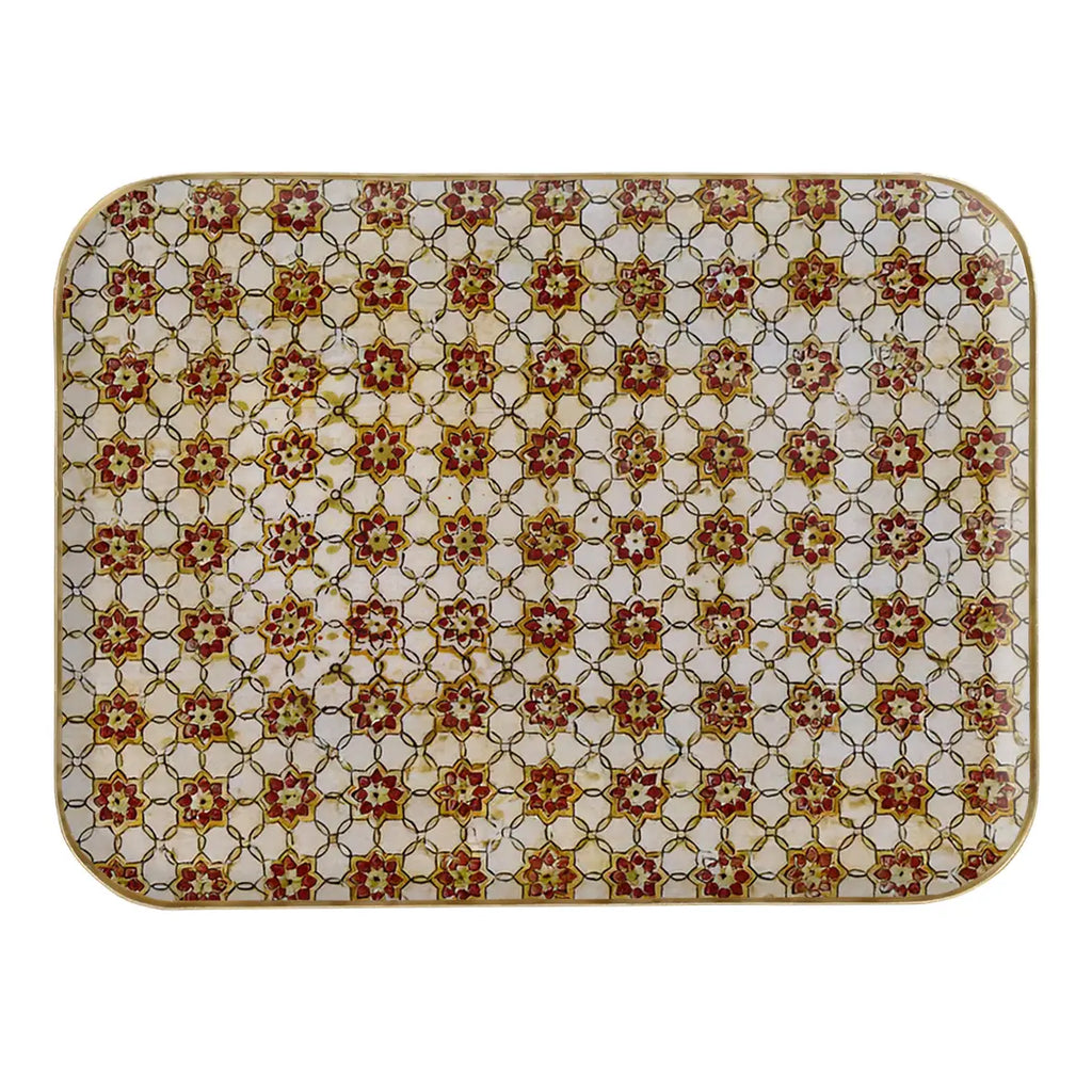 GRAND PLATEAU METAL EMAILLE ZELLIGE BRICK 30X40 BORD DORE