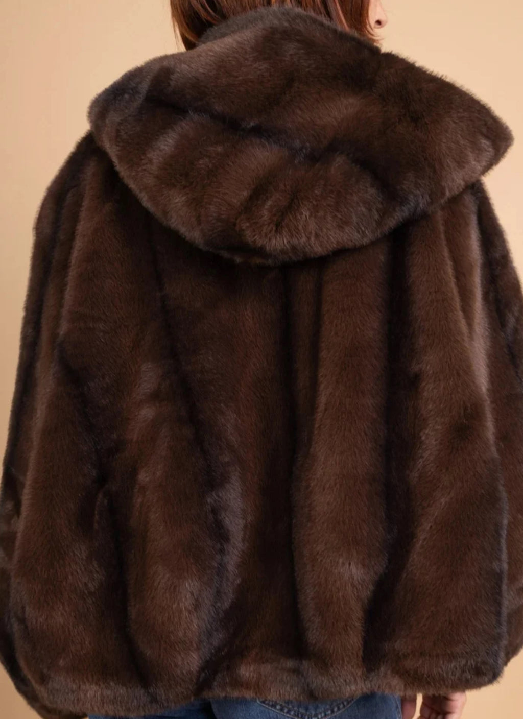 BLOUSON FOURRURE CAPUCHE MARRON ZEBRÉ TU