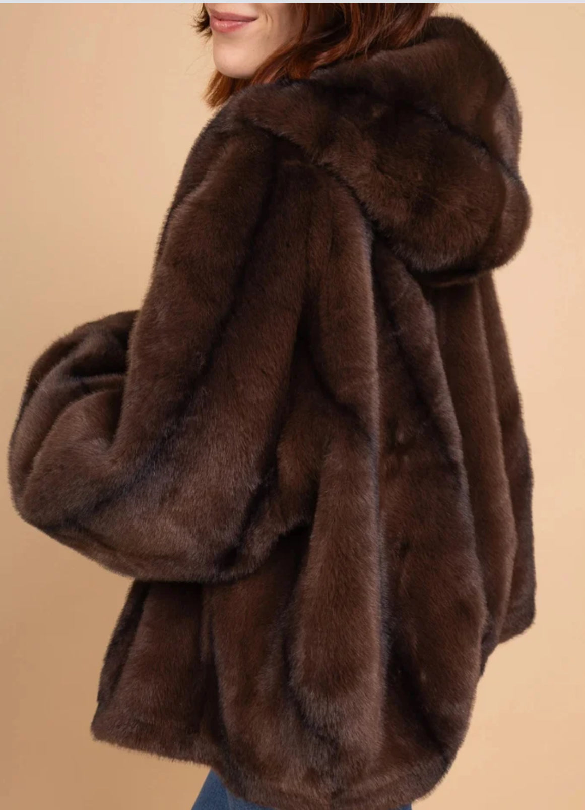 BLOUSON FOURRURE CAPUCHE MARRON ZEBRÉ TU