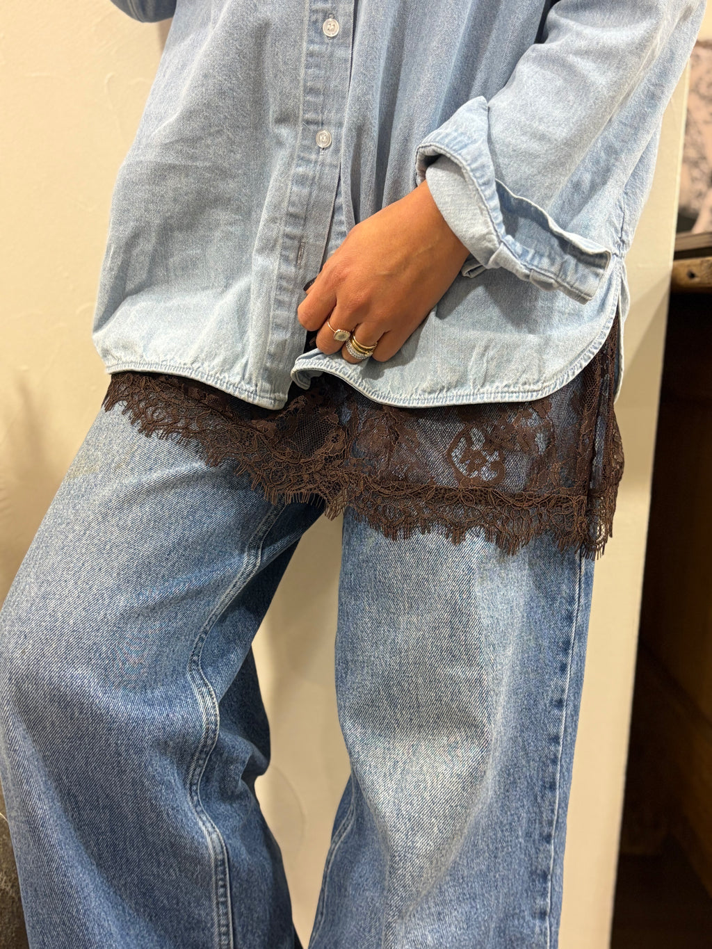 Jupe en tulle avec dentelle florale chocolat