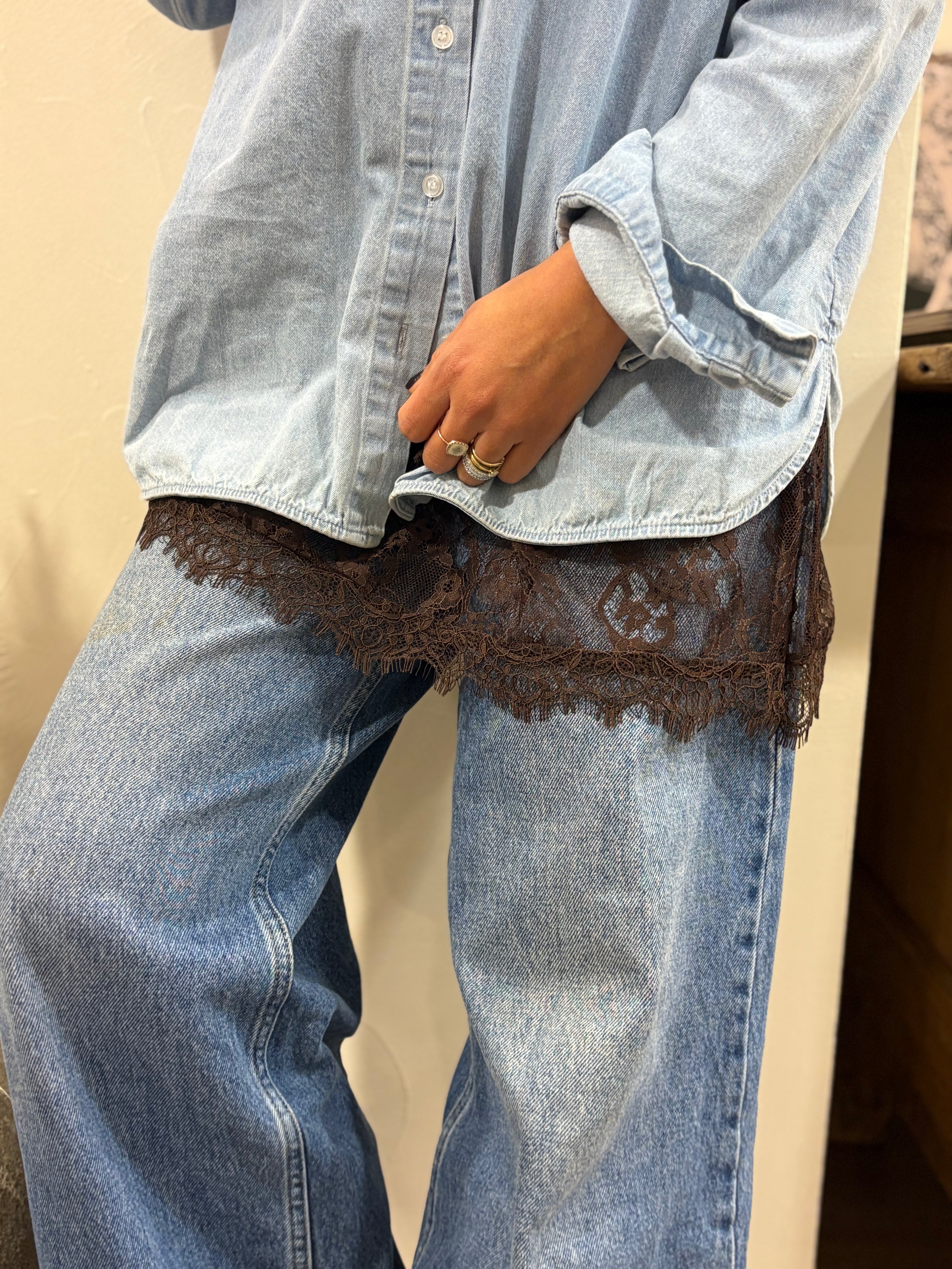 Jupe en tulle avec dentelle florale chocolat