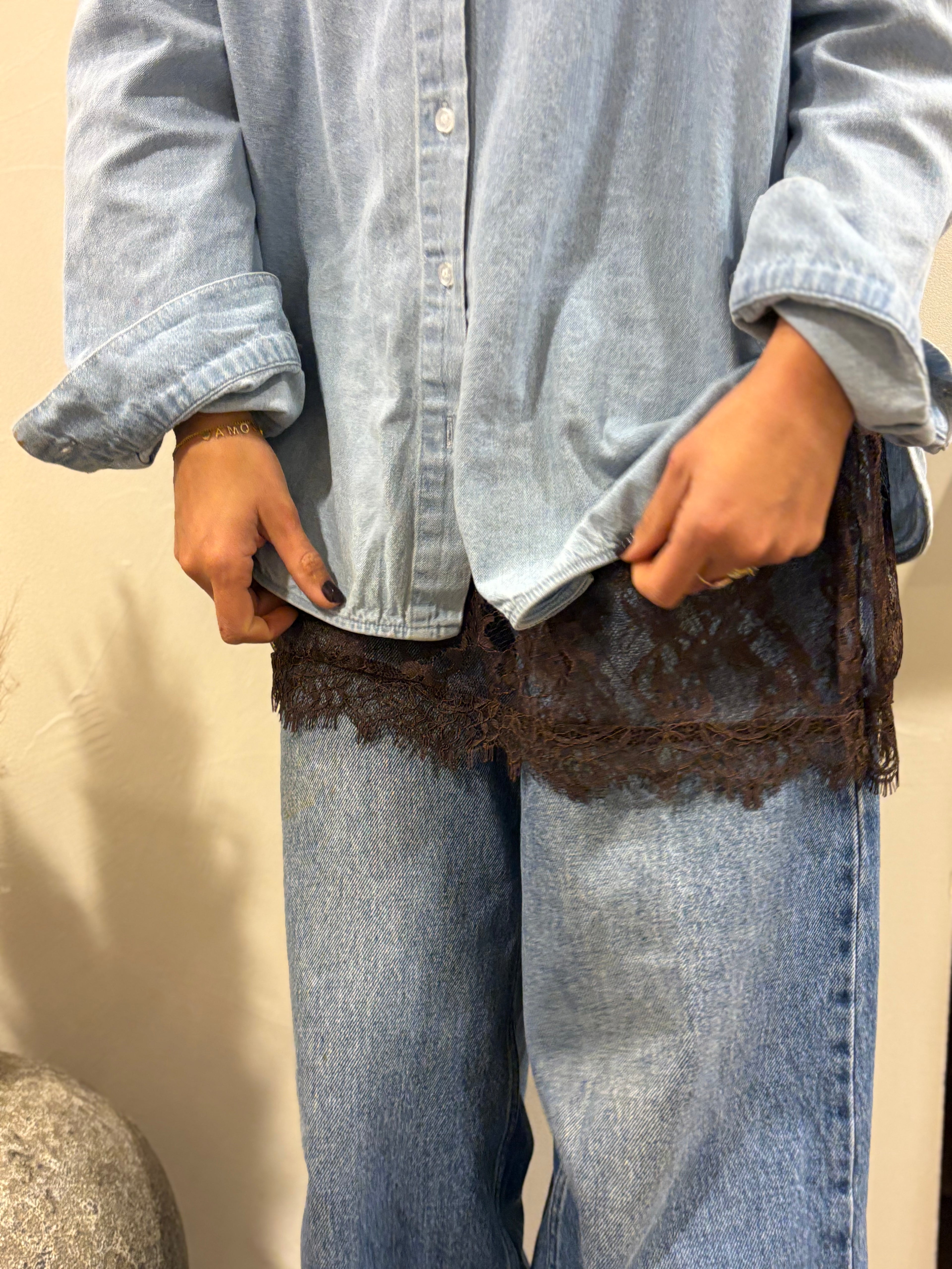 Jupe en tulle avec dentelle florale chocolat