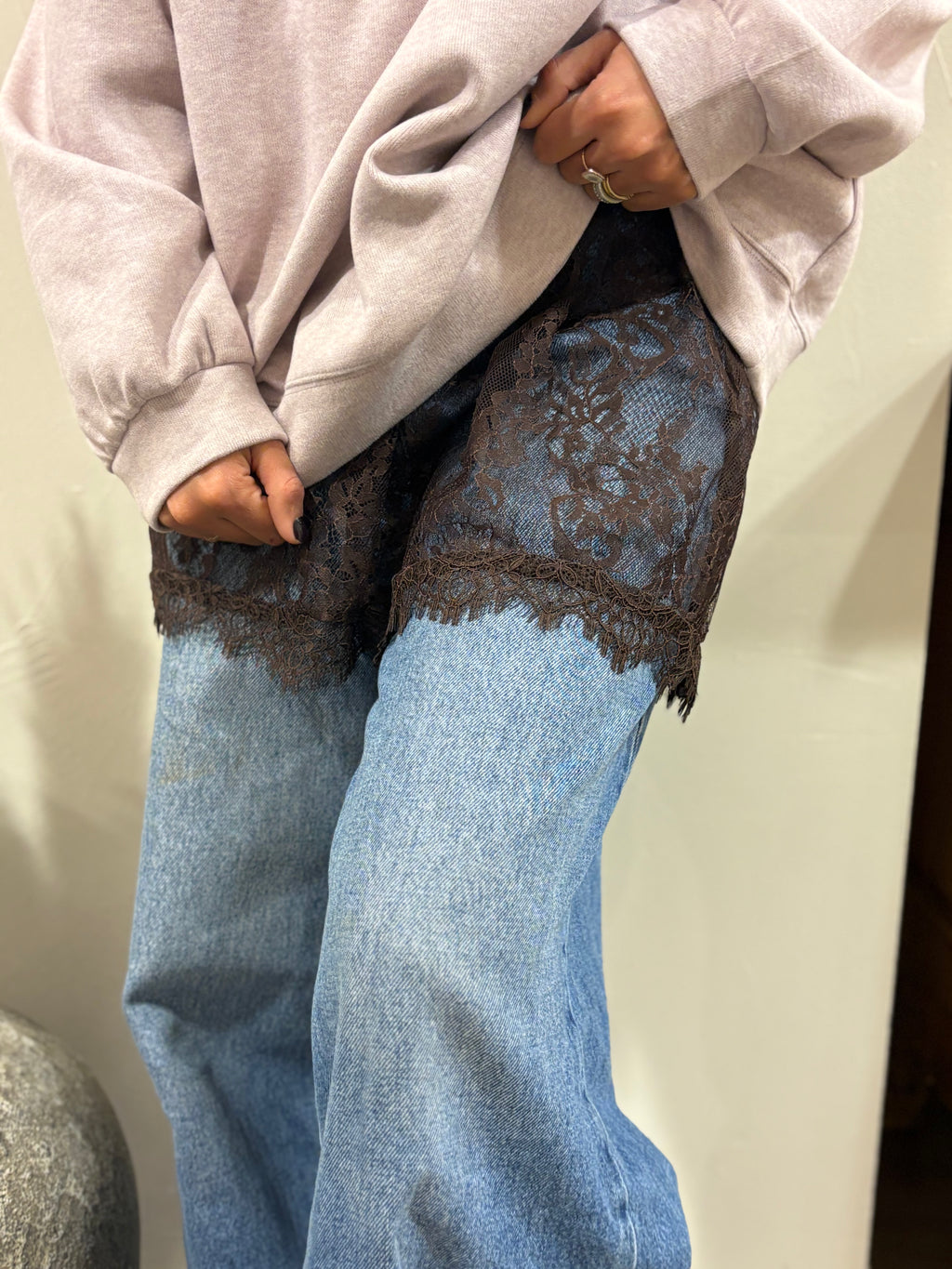 Jupe en tulle avec dentelle florale chocolat