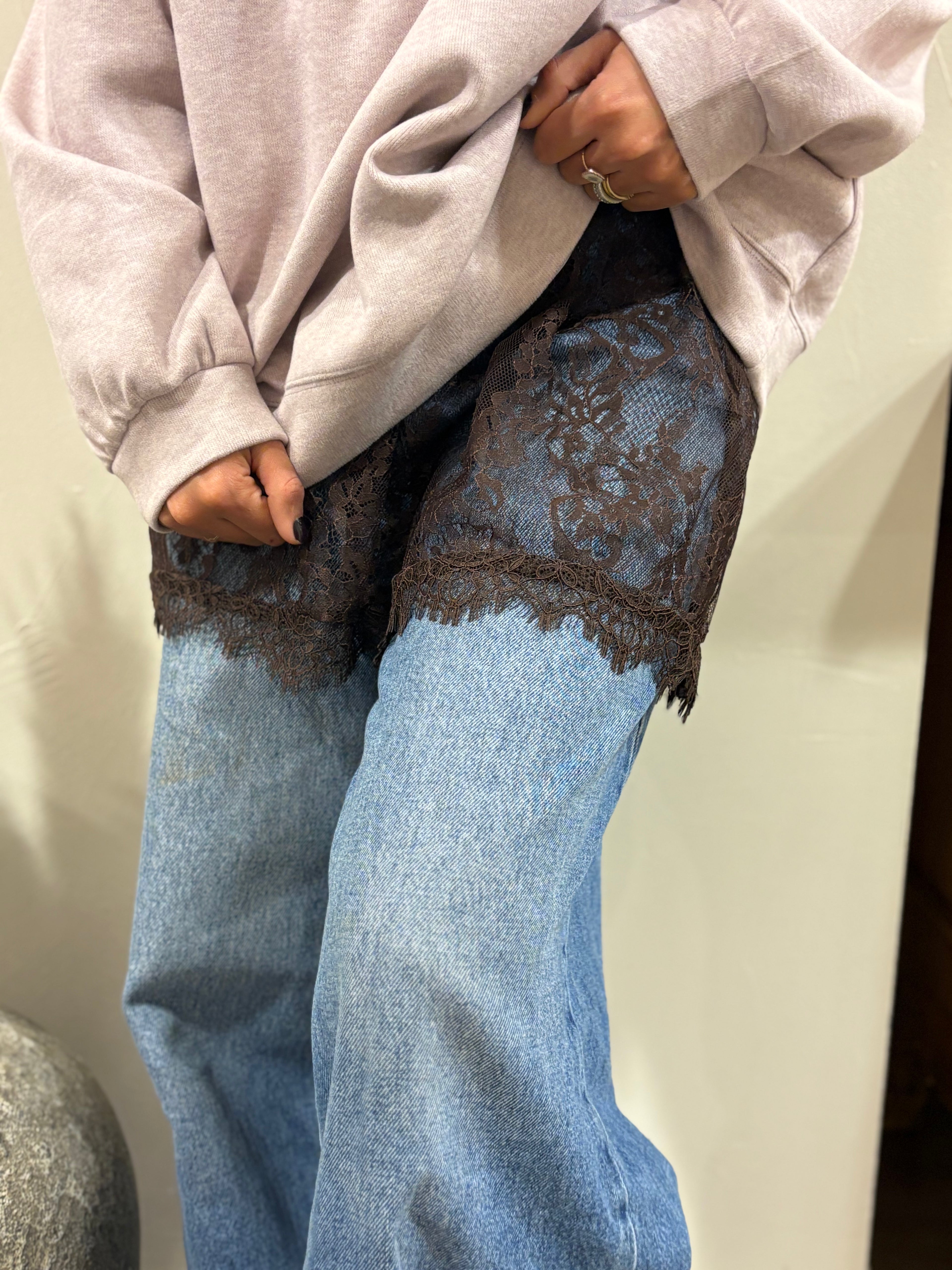 Jupe en tulle avec dentelle florale chocolat