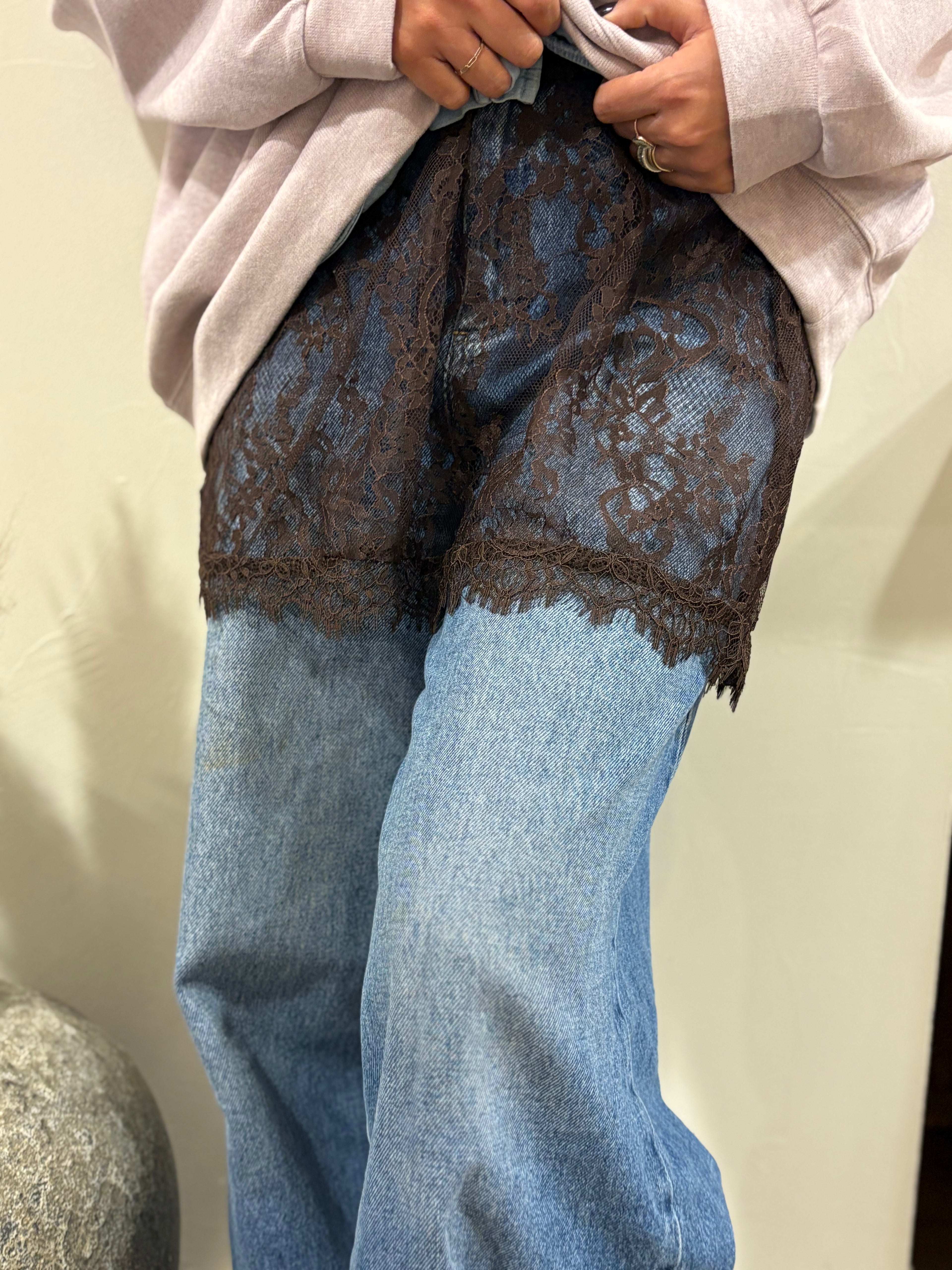 Jupe en tulle avec dentelle florale chocolat